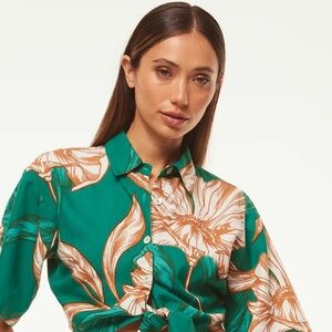 Floral Green and Tan Women's Top